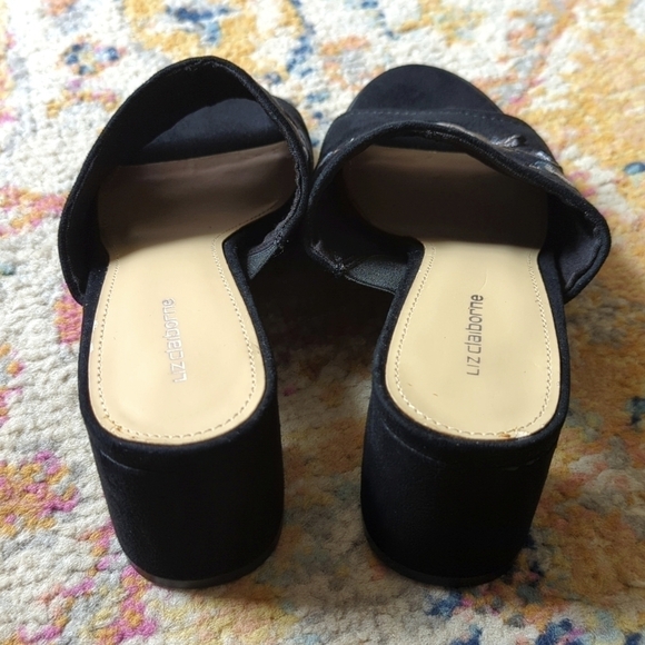 Liz Claiborne Shayla Floral Embroidered Peep Toe Slip On Block Heel Mules Black - Picture 6 of 16